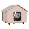 Elevated Heated Cat House, Outdoor Kitty Shelter with Timer, 600D Oxford Cloth Foldable Cat Shelter with Heated Pad for Winter to Stay Warm and Cozy, Brown (Middle)