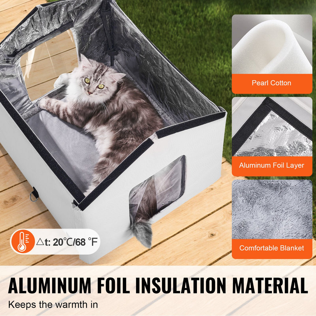Heated Cat House, Outdoor Kitty Shelter with Timer, 600D Oxford Cloth Foldable Cat Shelter with Heated Pad for Winter to Stay Warm and Cozy, Gray (Middle)
