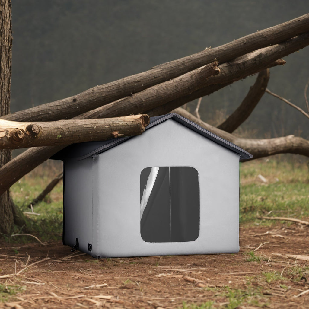 Heated Cat House, Outdoor Kitty Shelter with Timer, 600D Oxford Cloth Foldable Cat Shelter with Heated Pad for Winter to Stay Warm and Cozy, Gray (Middle)