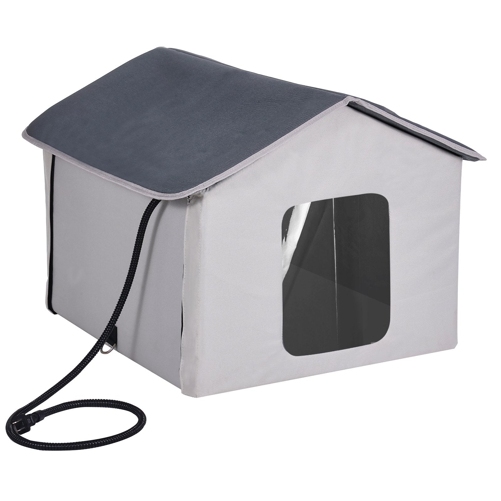 Heated Cat House, Outdoor Kitty Shelter with Timer, 600D Oxford Cloth Foldable Cat Shelter with Heated Pad for Winter to Stay Warm and Cozy, Gray (Middle)