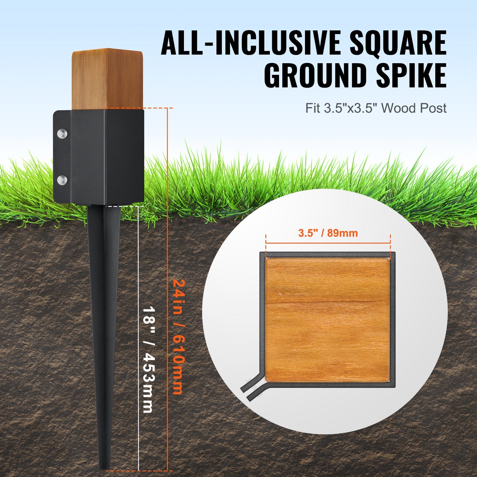 Fence Post Anchor Ground Spike 6 Pack 24 x 4 x 4 In Metal Fence Stakes