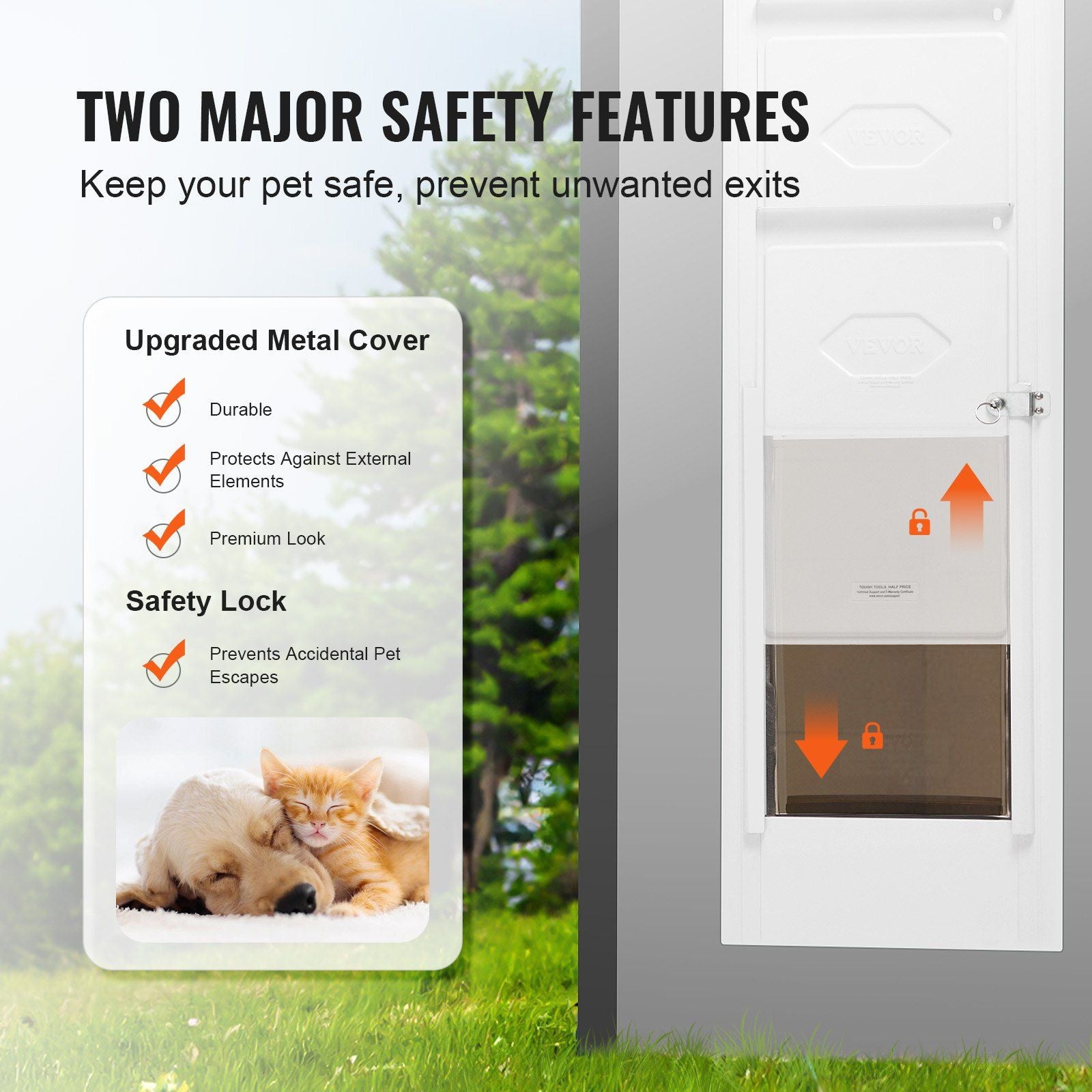 Dog Door for Sliding Glass Door, 75 7/8"-80 11/16" Adjustable Height Doggy Door for Sliding Doors, Aluminum Frame Tempered Glass Pet Door with Hinge Structure Flap and Lock for Small-Sized Dogs