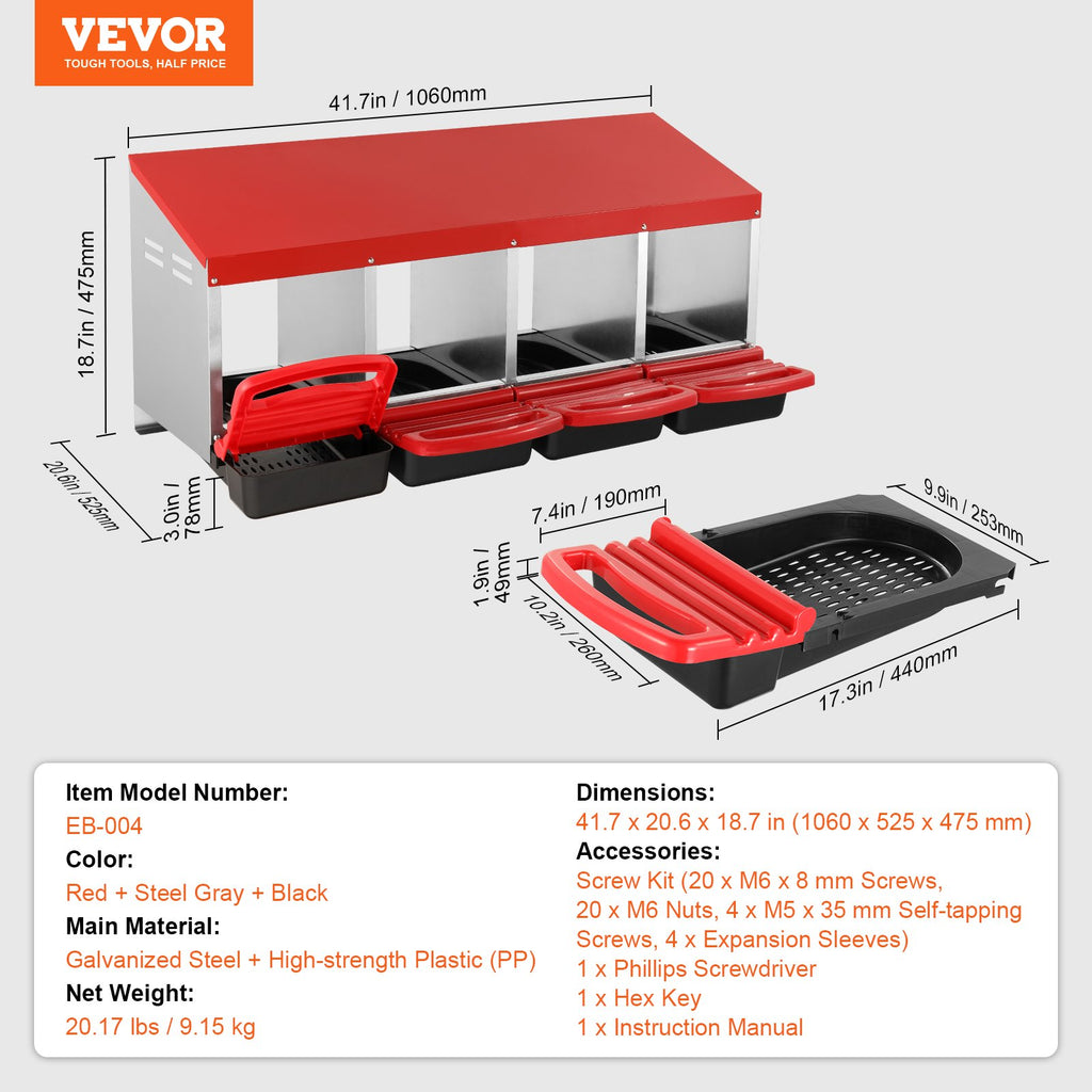 4-Compartment Chicken Nest Box Metal Box with Inclined Nesting Boxes