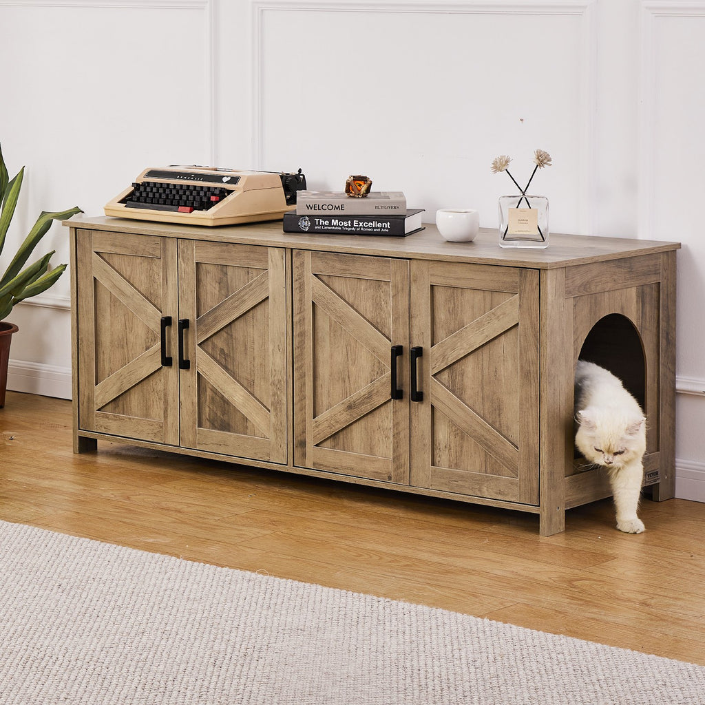 Cat Litter Box Enclosure Wooden Litter Box Furniture Hidden 2 Rooms Greige