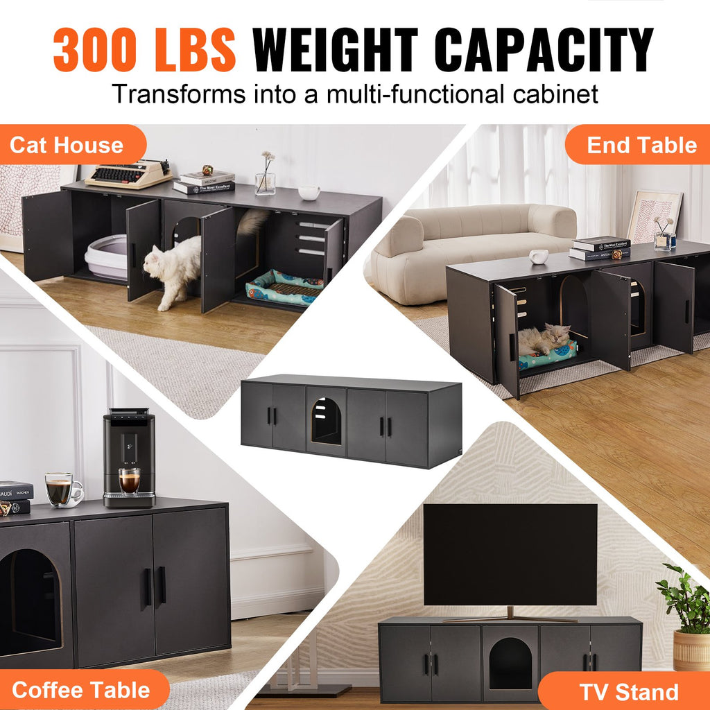 Cat Litter Box Enclosure Wooden Litter Box Furniture Hidden 57.9" Black