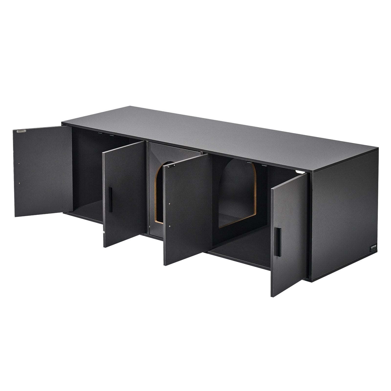 Cat Litter Box Enclosure Wooden Litter Box Furniture Hidden 57.9" Black