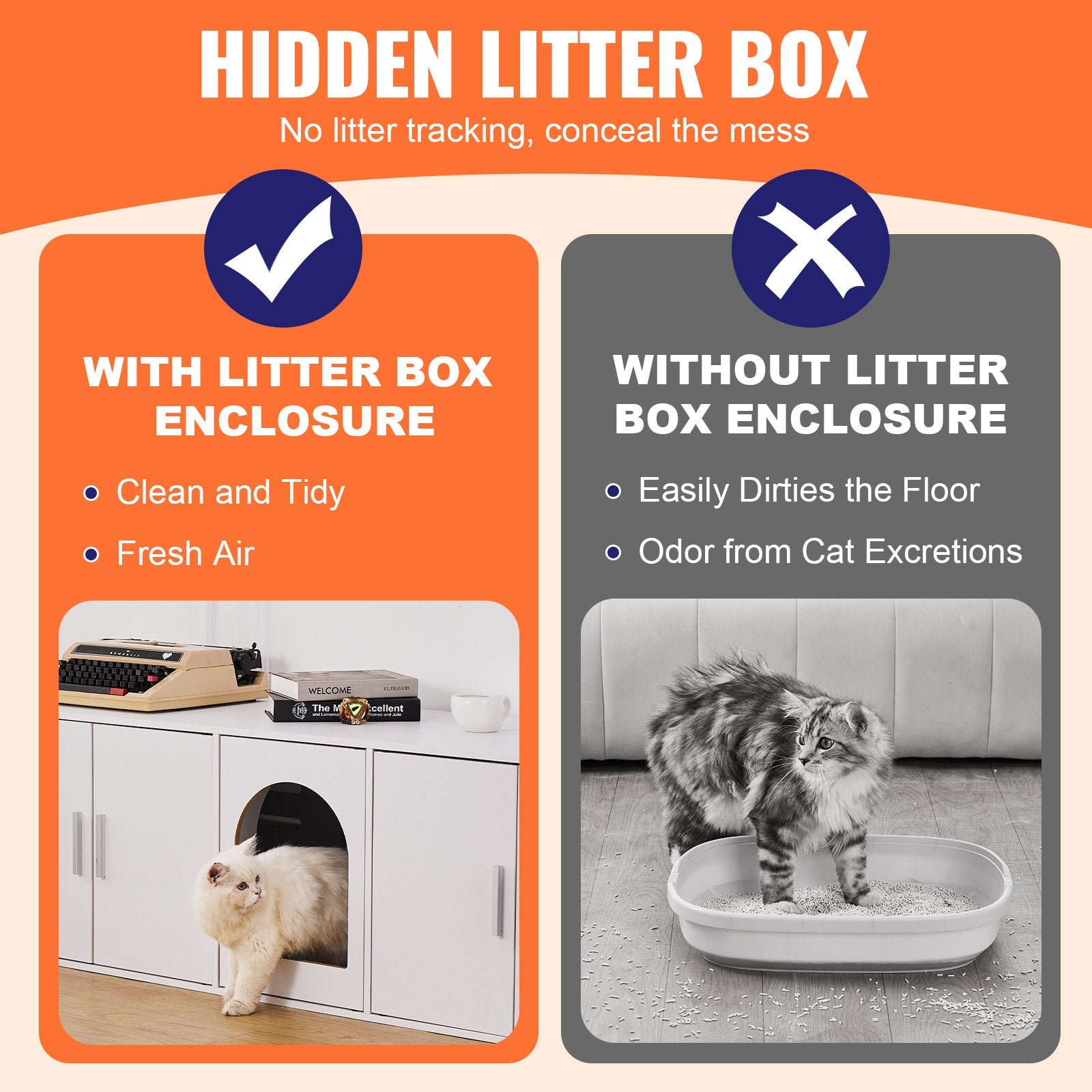 Cat Litter Box Enclosure Wooden Litter Box Furniture Hidden 57.9" White