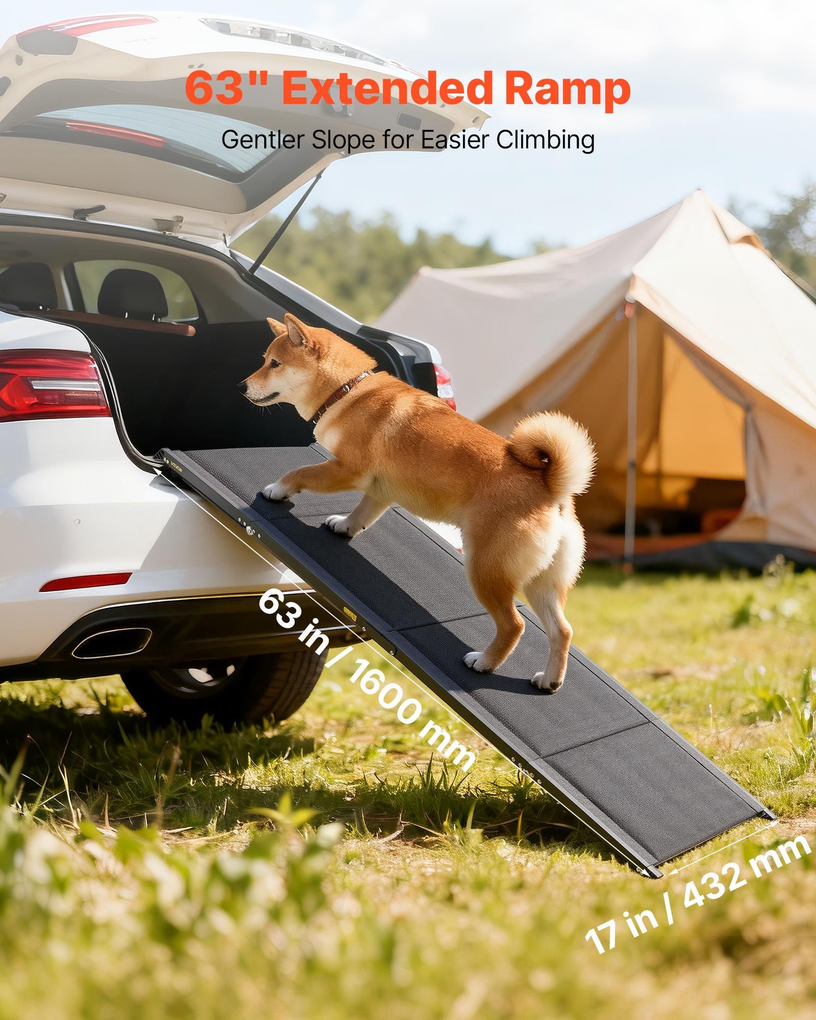 Dog Ramp for Cars, 1600 × 432 mm, Folding Pet Ramps for Medium & Large Dogs up to 113 kg, Pet Stair Ramp with Non-Slip Oxford Fabric Surface, Portable Outdoor Dog Car Ramps for SUV & Truck