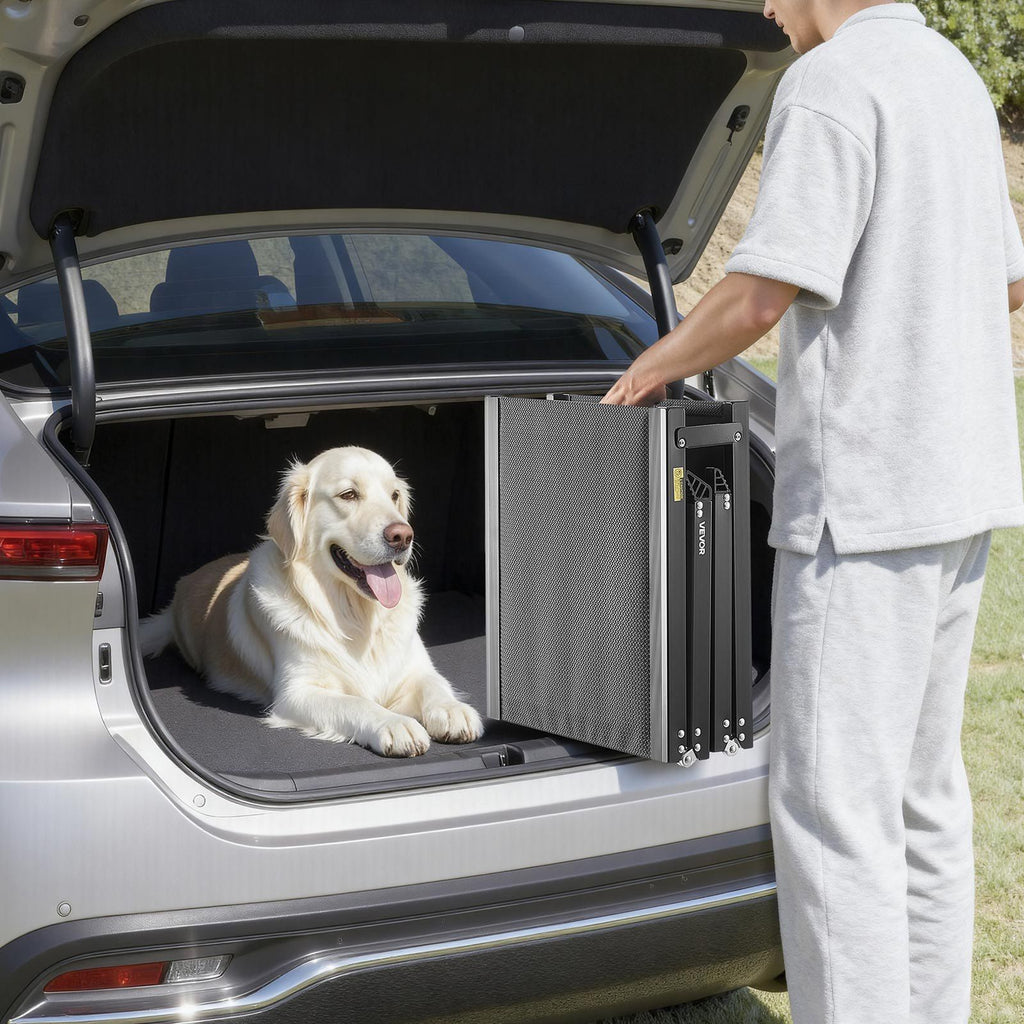 Dog Ramp for Cars, 1600 × 432 mm, Folding Pet Ramps for Medium & Large Dogs up to 113 kg, Pet Stair Ramp with Non-Slip Oxford Fabric Surface, Portable Outdoor Dog Car Ramps for SUV & Truck