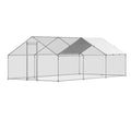 Metal Chicken Coop 9.8x19.6x6.5 ft Walk-in Chicken Run with Cover Spire Roof