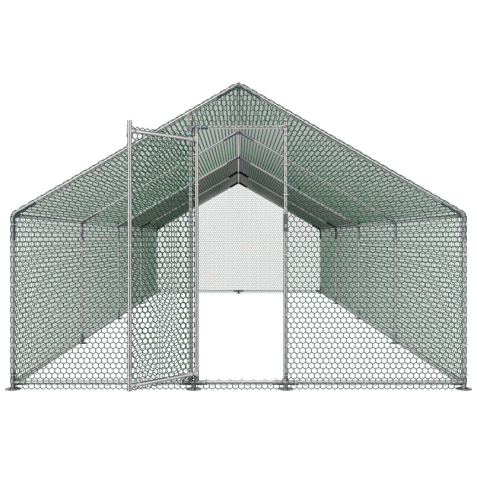 Metal Chicken Coop, 9.8x26.2x6.5 ft Large Walk-in Chicken Runs with Cover, Spire Roof Hen House Enclosure with Security Lock, Outdoor Duck Rabbit Cage Poultry Pen for Backyard, Farm, Yard