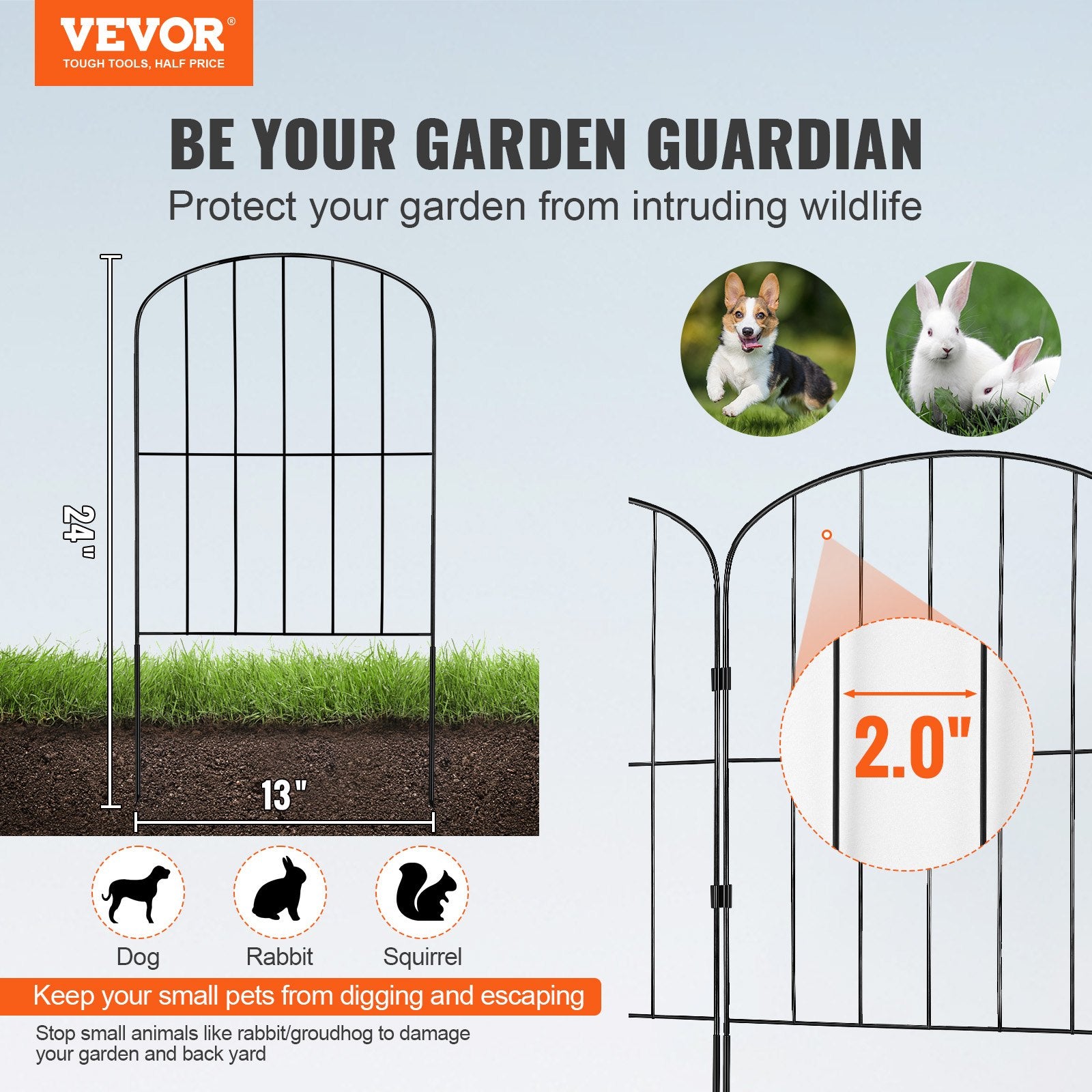 Garden Fence, No Dig Fence 61 x 33 cm Animal Barrier Fence, Underground Decorative Garden Fencing with 5.08 cm Spike Spacing, Metal Dog Fence for the Yard and Outdoor Patio, 28 Pack