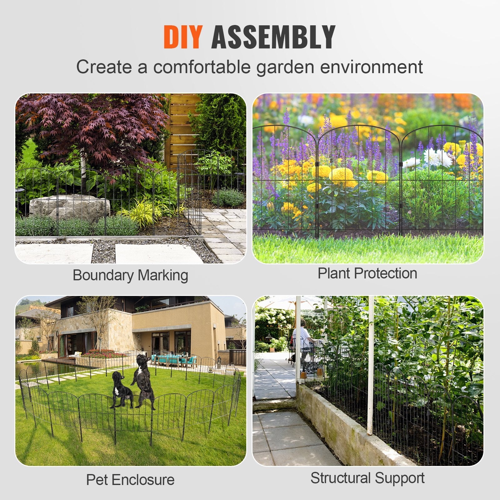 Garden Fence, No Dig Fence 61 x 33 cm Animal Barrier Fence, Underground Decorative Garden Fencing with 5.08 cm Spike Spacing, Metal Dog Fence for the Yard and Outdoor Patio, 28 Pack