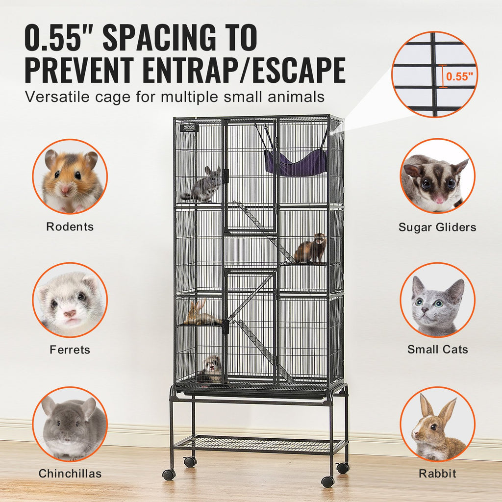 69" Metal Small Animal Cage 4-Tier Rolling Ferret Cage with Tray 3 Ramps