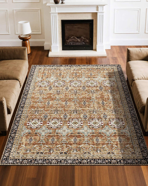 Area Rug, 1828.8x2743.2mm Large Washable Rug, Non-Slip Tear-Resistant Soft Carpet, Pet & Child Friendly Vintage Area Rugs, Indoor Mat for Bedroom, Living Room, Kids Room, Entryway, Brown Green