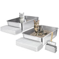 Cat Litter Box, 152 mm Deep, XL Extra Large Stainless Steel Cat Litter Box with Scoop, Wide Filtering Foot Board & High Sides, Enclosed Odor-Free Easy-to-Clean Litter Box, Fit for Big Cats