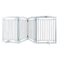 Free Standing Dog Gate, 32" H x 96.5" W Freestanding Pet Gate, 4 Panels Foldable Dog Gate for Wide and Narrow Passageways, Expandable Dog Barrier with Silent Foot Support for Indoor, White