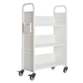Rolling Library Book Cart, 150 kg Capacity, 77 x 38 x 122 cm Library Cart, Single Sided L-Shaped Shelves with 76.2 mm Lockable Wheels, Book Truck for Home Shelves Office and School, White