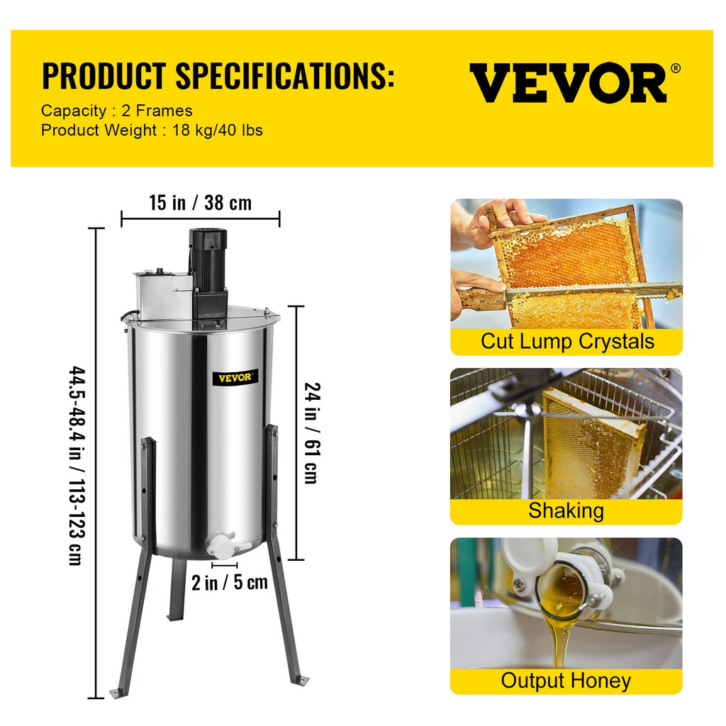 Brand New Large Two 2 Frame Stainless Steel Electric Honey Extractor