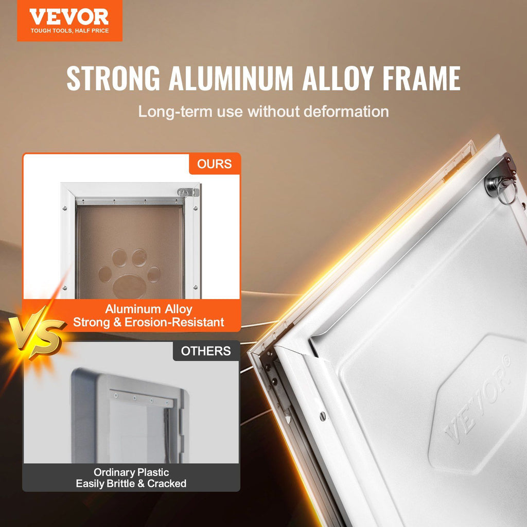 Pet Door, 21 x 30.3 cm Aluminum Frame with Lock and Flap System, Weatherproof Doggy Door, Easy to Install in Interior or Exterior Doors, Pet Door Suitable for Cat Doggie Kitties (White-Small)