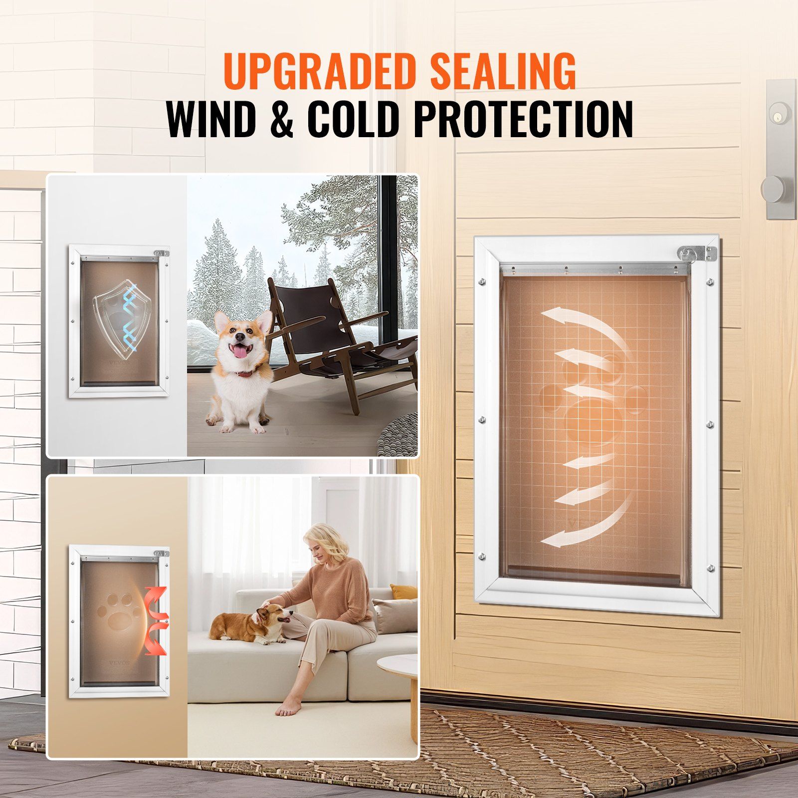 Pet Door, 21 x 30.3 cm Aluminum Frame with Lock and Flap System, Weatherproof Doggy Door, Easy to Install in Interior or Exterior Doors, Pet Door Suitable for Cat Doggie Kitties (White-Small)