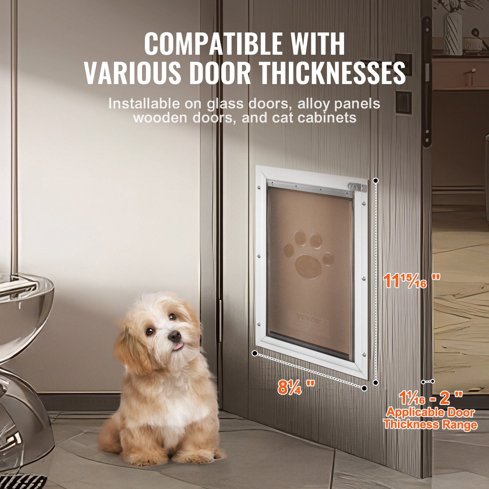 Pet Door, 21 x 30.3 cm Aluminum Frame with Lock and Flap System, Weatherproof Doggy Door, Easy to Install in Interior or Exterior Doors, Pet Door Suitable for Cat Doggie Kitties (White-Small)