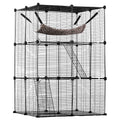 Large 3-tier Cat Cage, 28 x 28 x 41", DIY Detachable Metal Wire Durable Cat Enclosure, with Large Hammock 2 Ramp Ladders, Fit for Cats Exercise Indoor ＆ Outdoor, Ease of Assembly, Black