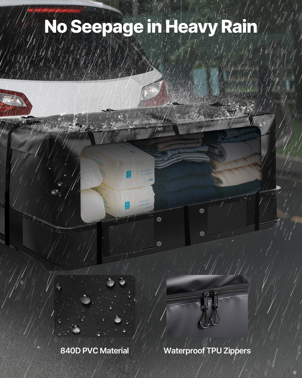 Hitch Cargo Carrier Bag, Waterproof 840D PVC, 152 x 61 x 62 cm (20 Cubic Feet), Heavy Duty Cargo Bag for Truck Bed Storage with 6 Reinforced Straps, Suitable for Car SUV Vans Hitch Basket