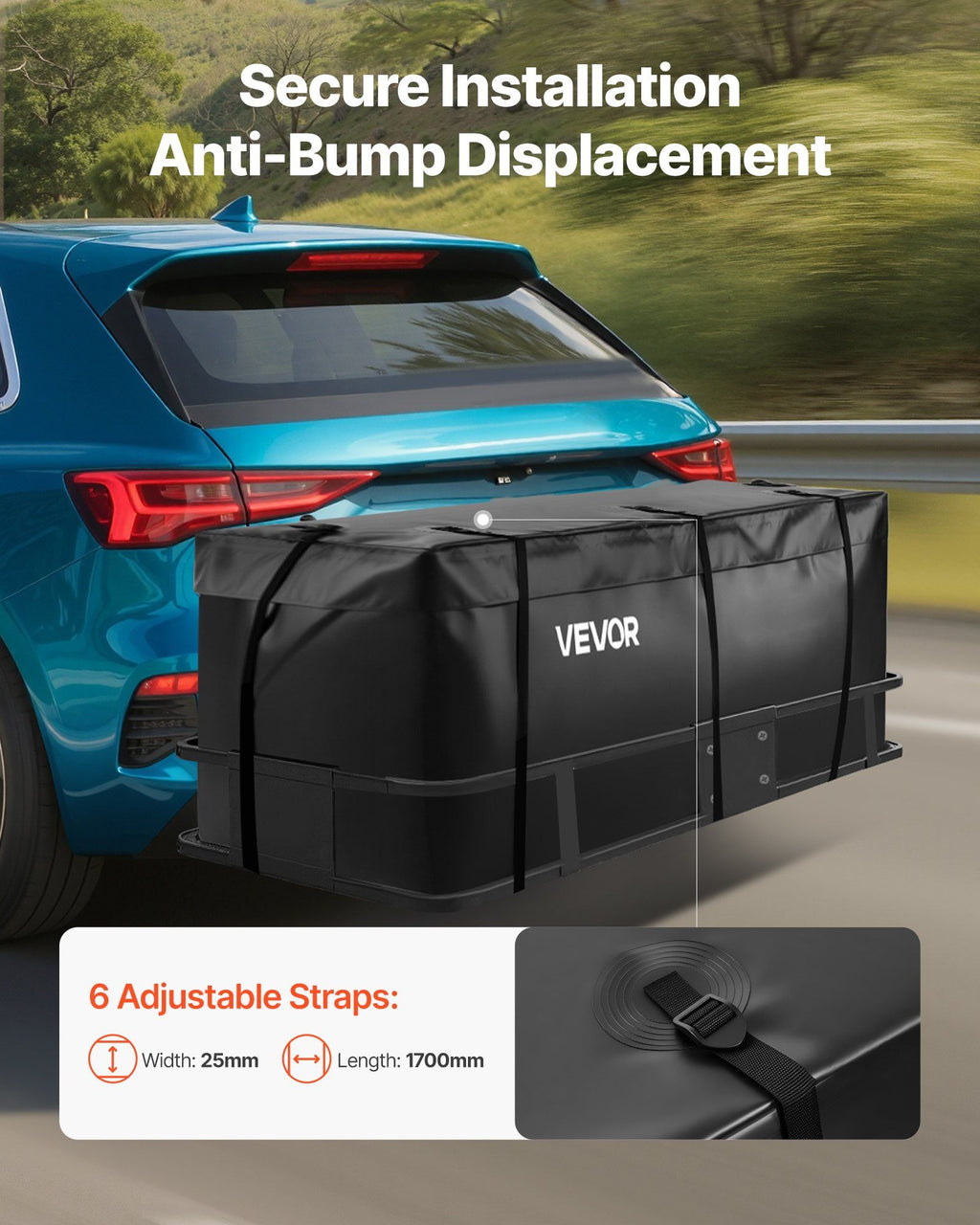 Hitch Cargo Carrier Bag, Waterproof 840D PVC, 152 x 61 x 62 cm (20 Cubic Feet), Heavy Duty Cargo Bag for Truck Bed Storage with 6 Reinforced Straps, Suitable for Car SUV Vans Hitch Basket