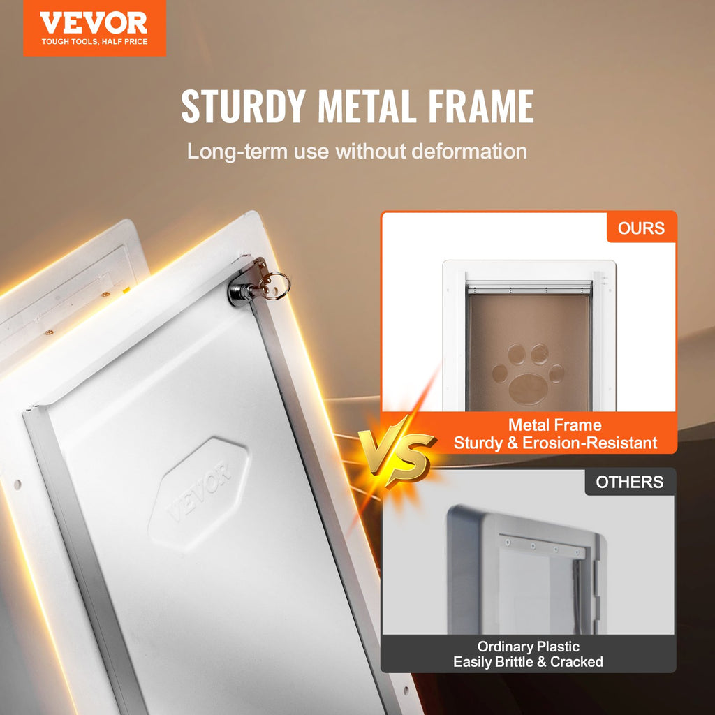 Pet Door, 31.2 x 43.5 cm Metal Frame with Lock and 3-Flap System, Weatherproof Doggy Door, Easy to Install in Interior or Exterior Walls, Pet Door Suitable for Cat Doggie Kitties (White-Medium)