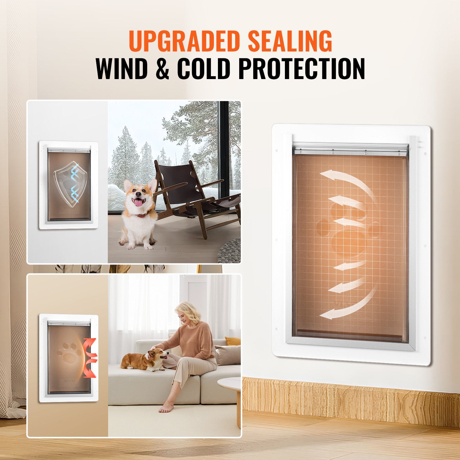 Pet Door, 31.2 x 43.5 cm Metal Frame with Lock and 3-Flap System, Weatherproof Doggy Door, Easy to Install in Interior or Exterior Walls, Pet Door Suitable for Cat Doggie Kitties (White-Medium)