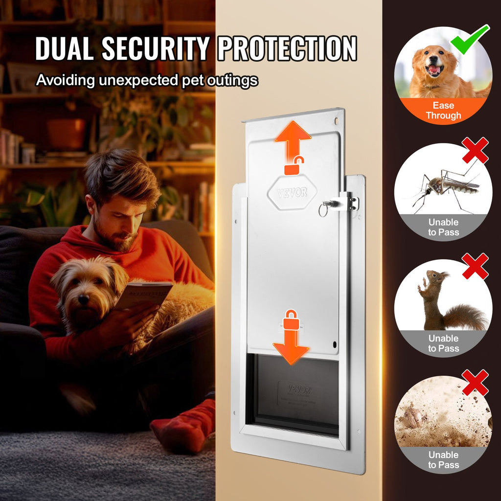Pet Door, 31.2 x 43.5 cm Metal Frame with Lock and 3-Flap System, Weatherproof Doggy Door, Easy to Install in Interior or Exterior Walls, Pet Door Suitable for Cat Doggie Kitties (White-Medium)