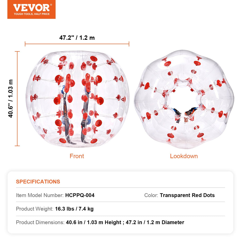Inflatable Bumper Ball 1-Pack, 4FT/1.2M Body Sumo Zorb Balls for Teen & Adult, 0.8mm Thick PVC Human Hamster Bubble Balls for Outdoor Team Gaming Play, Bumper Bopper Toys for Garden, Yard, Park