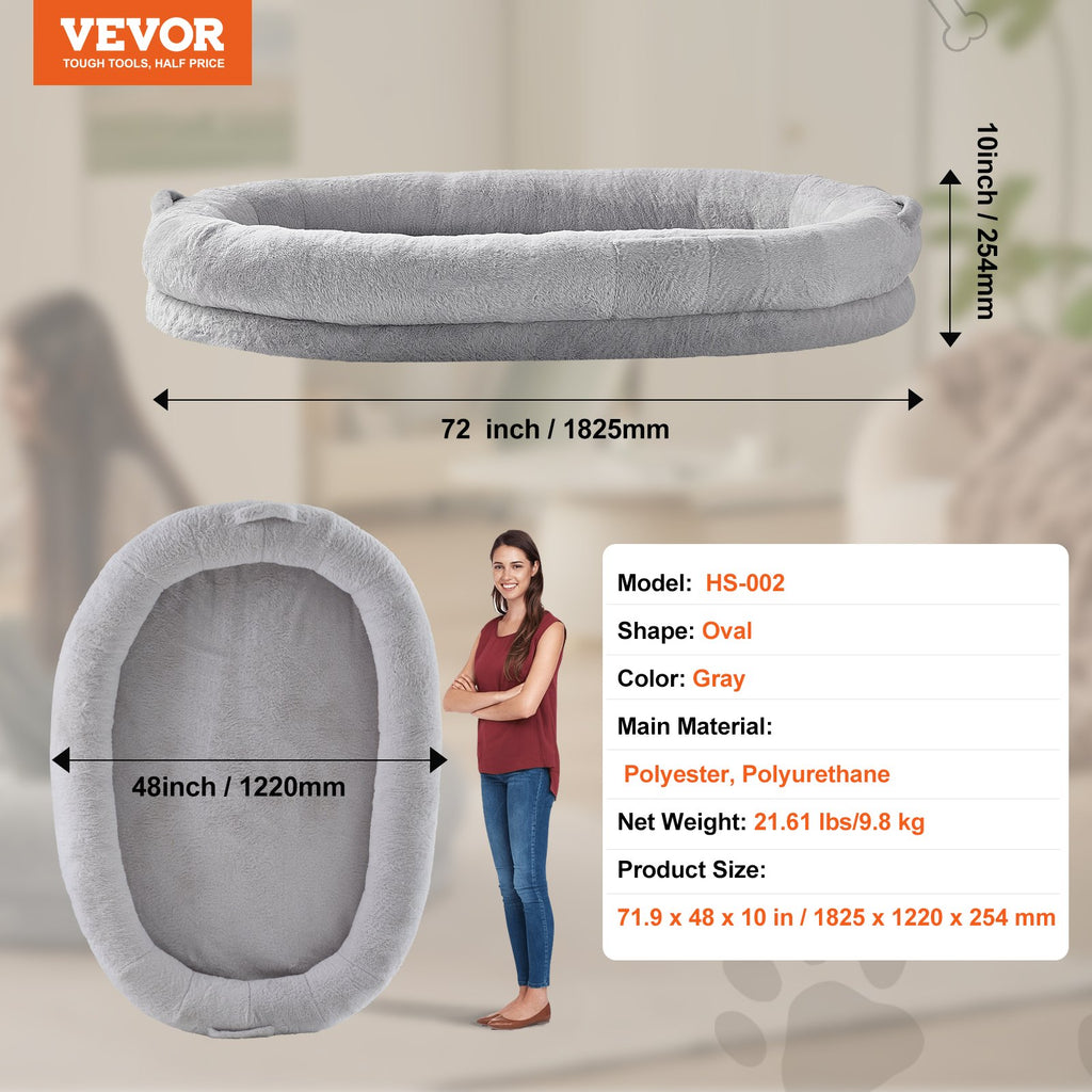 Human Dog Bed 1825x1220x254 mm Human Size Dog Bed Washable Faux Rabbit Fur