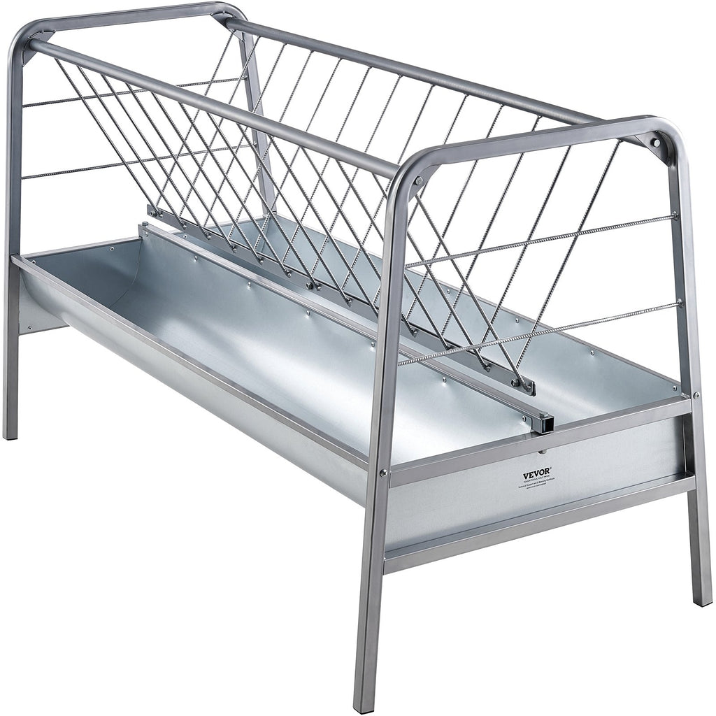 Livestock Hay Feeder, 2 in 1 Grain & Hay Feeder, 80-Gallon Capacity Pasture Feeder, 59" Long Goat Hay Feeder with Deeper Feeding Pan, Heavy Duty Steel Grain & Hay Holder for Sheep Farms Sheds