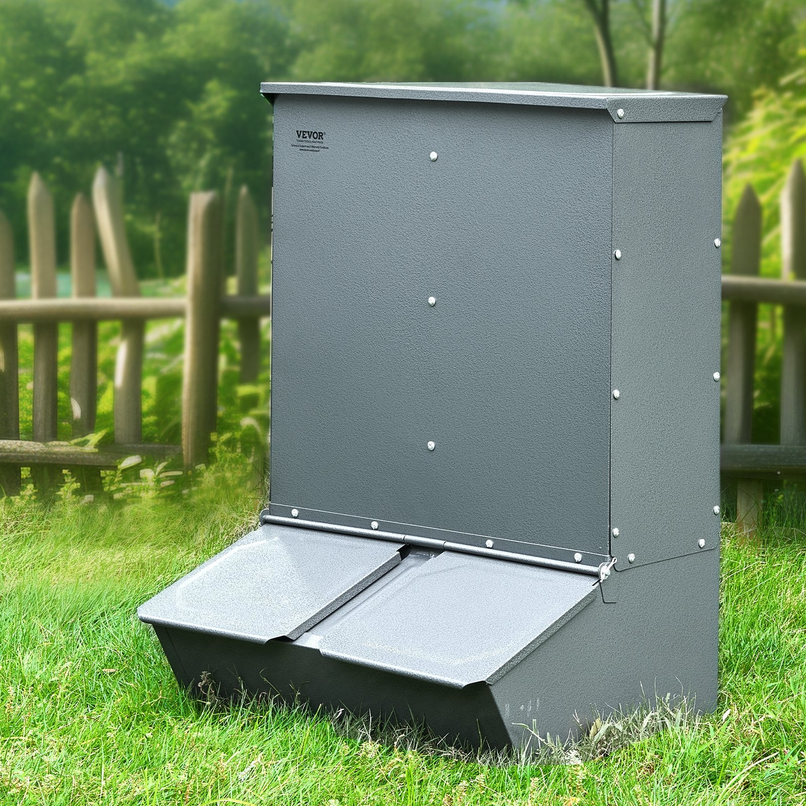Hog Feeder 3.7 Bushel Metal Double Door Pig Feeder Feeding up to 8 Hogs