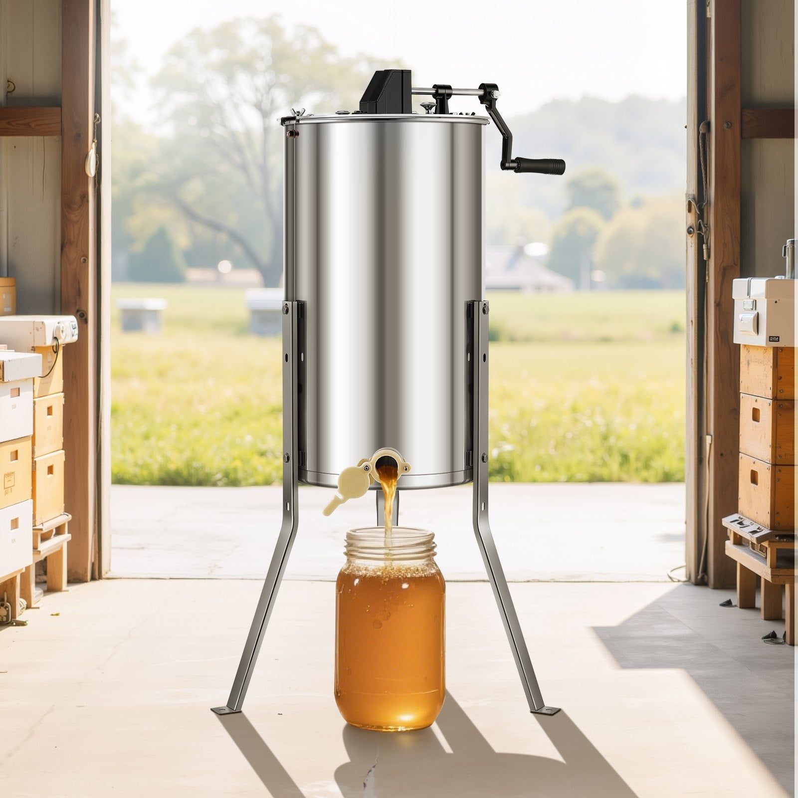 Honey Extractor, 2 Frame Manual Honey Spinner with Transparent Lid, Stainless Steel Honeycomb Drum Spinner with Height Adjustable Stand, Honeycomb Extraction Centrifuge Equipment for Beekeeping