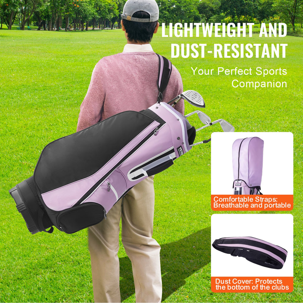 Golf Cart Bag with 14 Way Organizer Divider Top, 36” Multiple Pockets Premium Cart Bag, Durable Golf Bags with Handles & Dust Cover & Detachable Strap for Men & Women, Black Purple