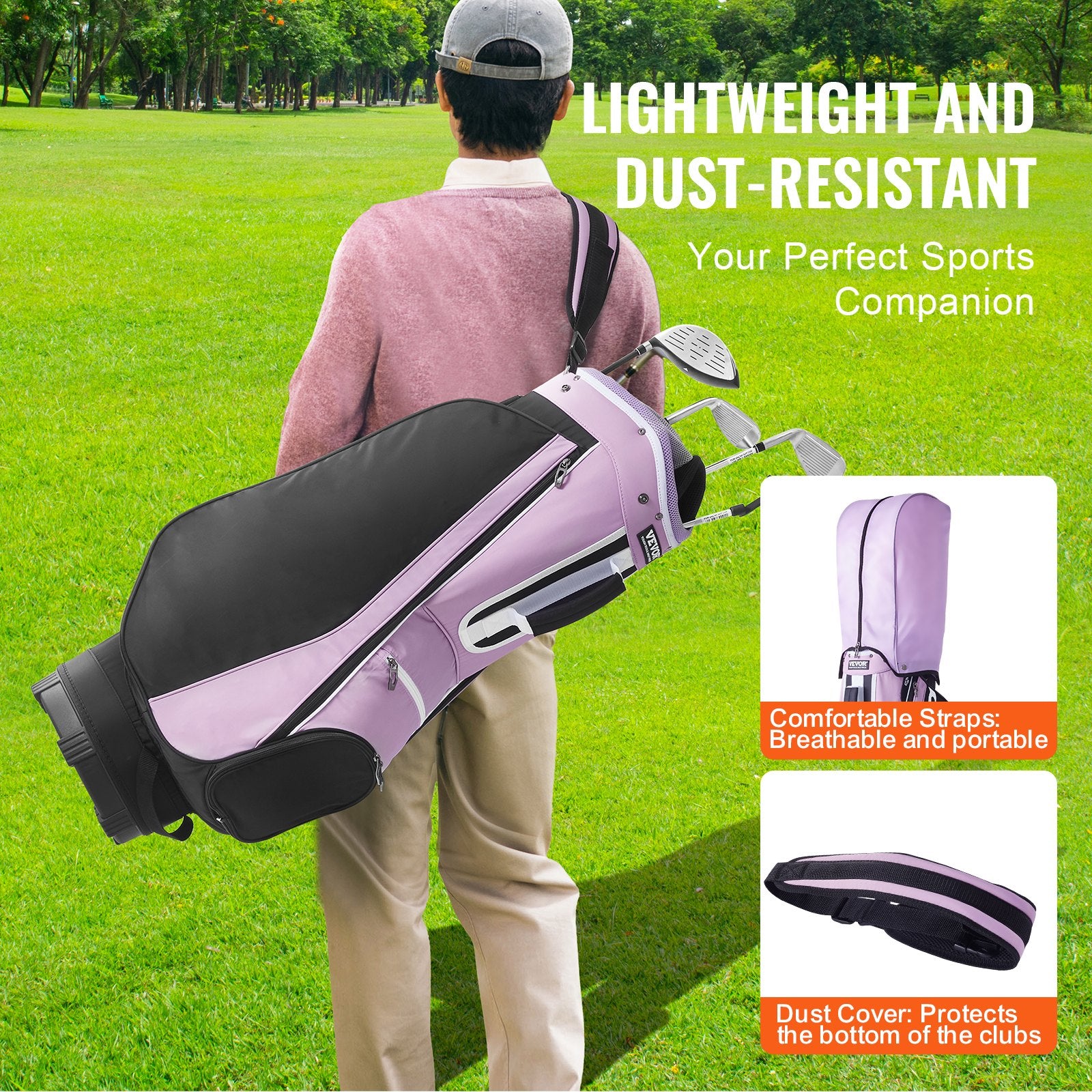 Golf Cart Bag with 14 Way Organizer Divider Top, 36” Multiple Pockets Premium Cart Bag, Durable Golf Bags with Handles & Dust Cover & Detachable Strap for Men & Women, Black Purple