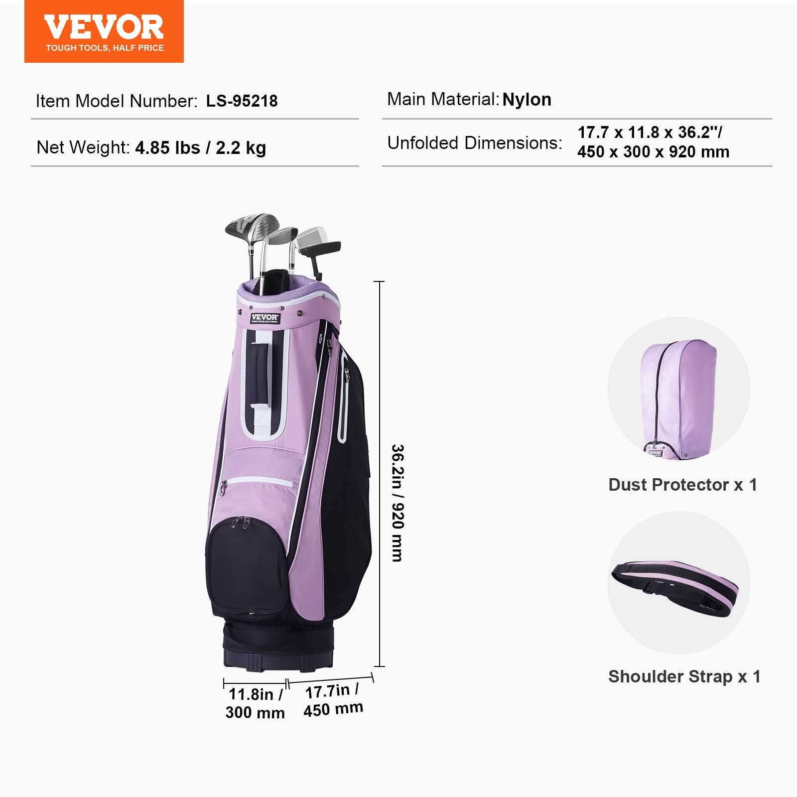 Golf Cart Bag with 14 Way Organizer Divider Top, 36” Multiple Pockets Premium Cart Bag, Durable Golf Bags with Handles & Dust Cover & Detachable Strap for Men & Women, Black Purple