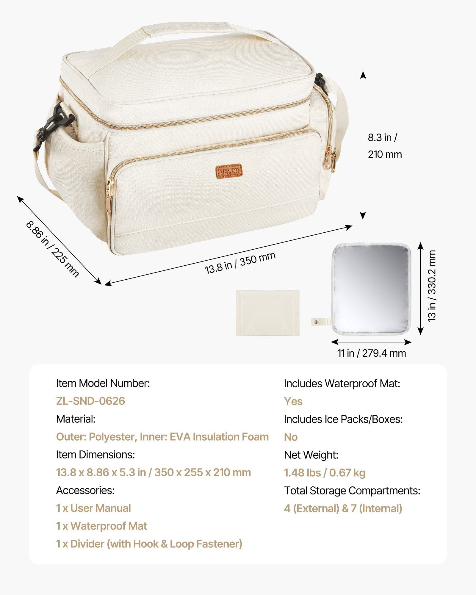 Breast Pump Bag, Breast Feeding Bag with Waterproof Mat, Fits for S1/S2, Pumping Accessories & Breastmilk Storage, Portable Pump Carrying Case for Work, Travel and Family Use, Beige