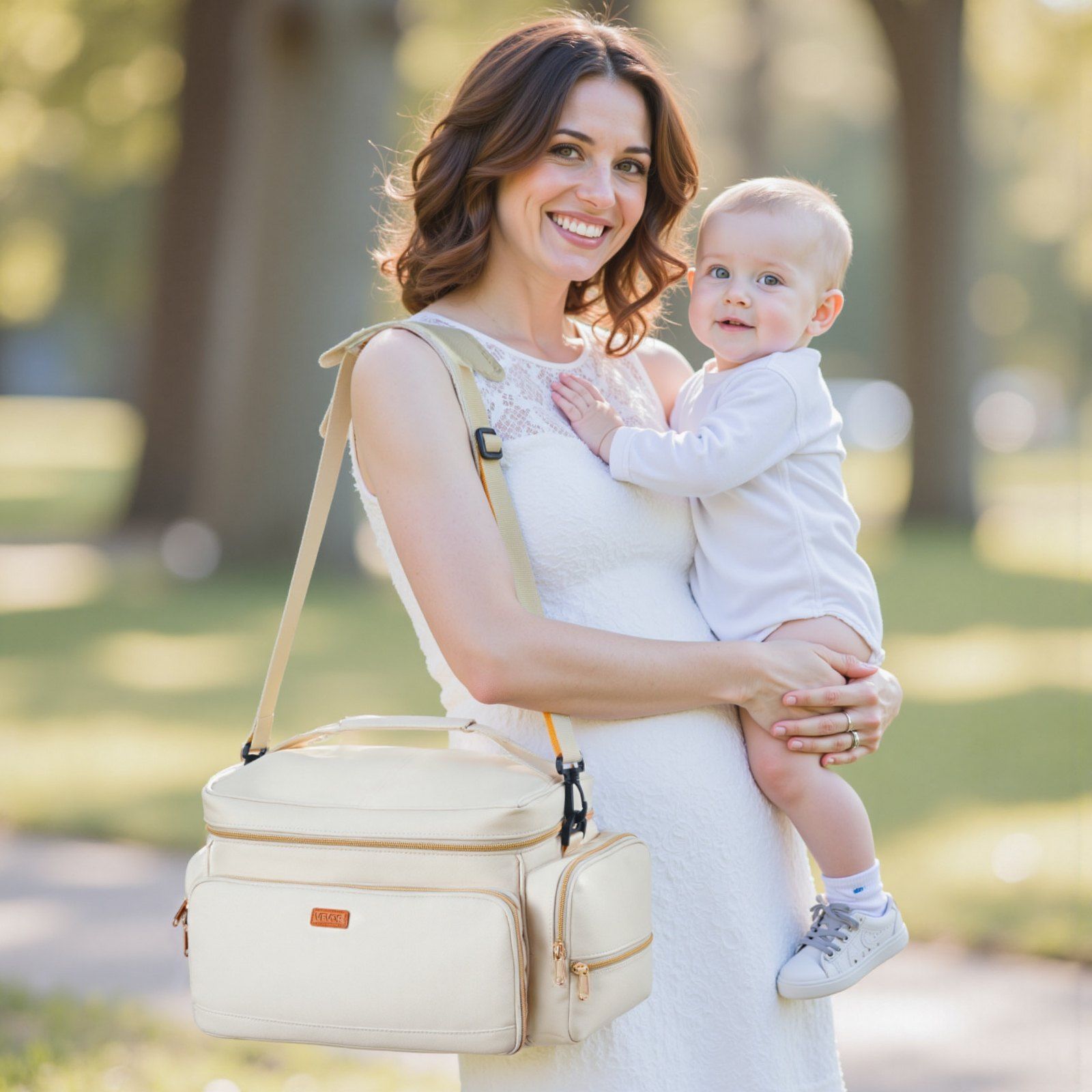 Breast Pump Bag, Breast Feeding Bag with Waterproof Mat, Fits for S1/S2, Pumping Accessories & Breastmilk Storage, Portable Pump Carrying Case for Work, Travel and Family Use, Beige