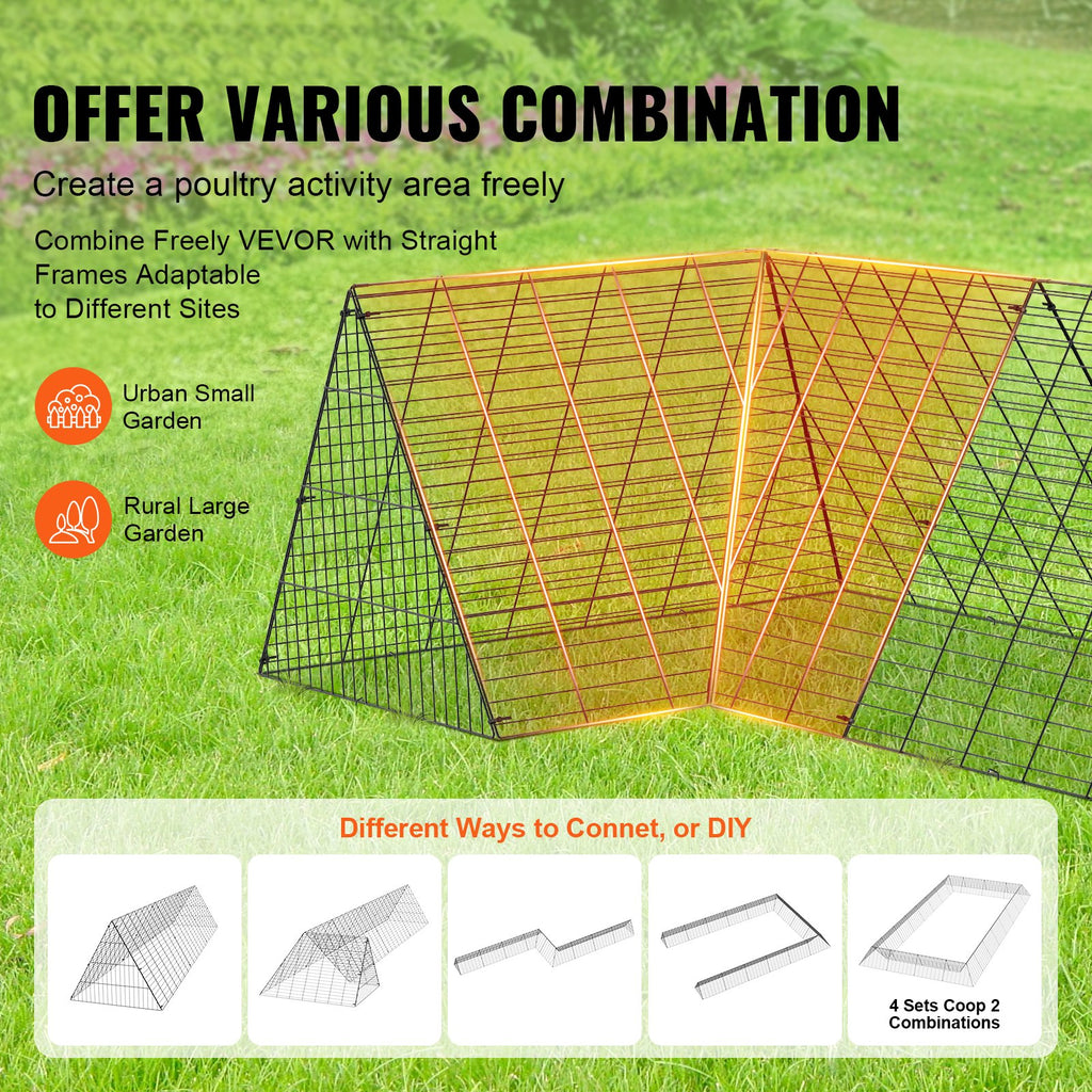 Chicken Tunnels, 729 x 200 x 61.5cm(LxWxH) Chicken Tunnels for Yard, Portable Chicken Tunnels for Outside with Corner Frames, 2 Sets, Suitable for Chickens, Ducks, Rabbits
