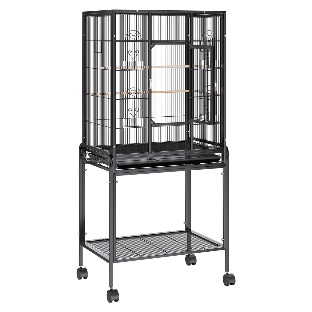 54 inch Standing Large Bird Cage, Carbon Steel Flight Bird Cage for Parakeets, Cockatiels, Parrots, Macaw with Rolling Stand and Tray