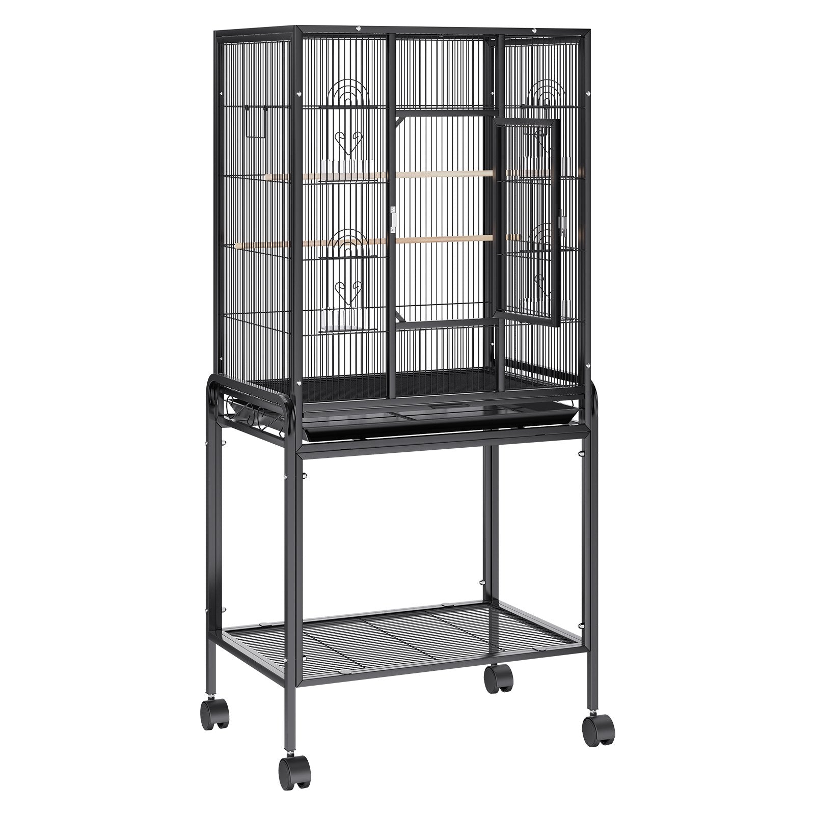 54 inch Standing Large Bird Cage, Carbon Steel Flight Bird Cage for Parakeets, Cockatiels, Parrots, Macaw with Rolling Stand and Tray