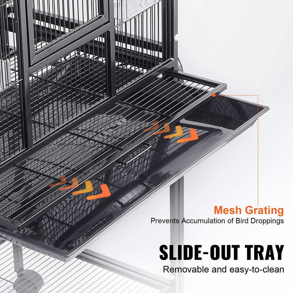 54 inch Standing Large Bird Cage, Carbon Steel Flight Bird Cage for Parakeets, Cockatiels, Parrots, Macaw with Rolling Stand and Tray