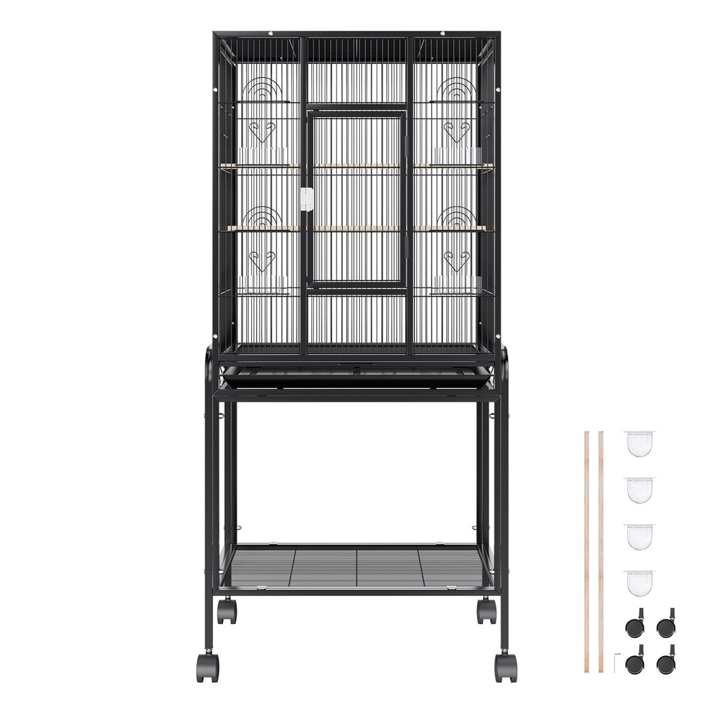 54 inch Standing Large Bird Cage, Carbon Steel Flight Bird Cage for Parakeets, Cockatiels, Parrots, Macaw with Rolling Stand and Tray