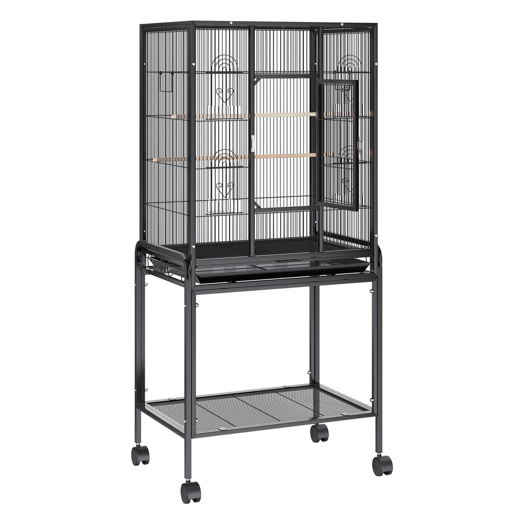 54 inch Standing Large Bird Cage, Carbon Steel Flight Bird Cage for Parakeets, Cockatiels, Parrots, Macaw with Rolling Stand and Tray