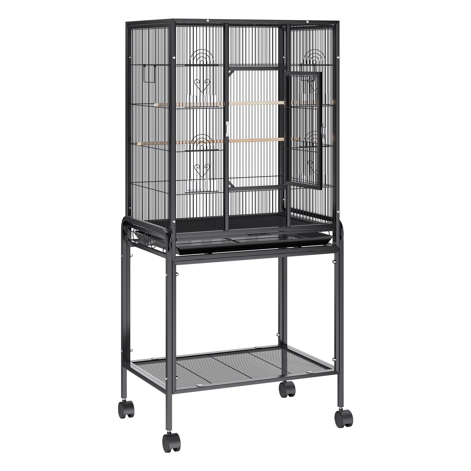 54 inch Standing Large Bird Cage, Carbon Steel Flight Bird Cage for Parakeets, Cockatiels, Parrots, Macaw with Rolling Stand and Tray