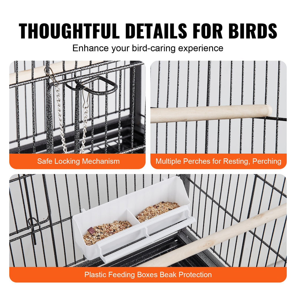 52 inch Standing Large Bird Cage, Carbon Steel Flight Bird Cage for Parakeets, Cockatiels, Parrots, Macaw with Rolling Stand and Tray